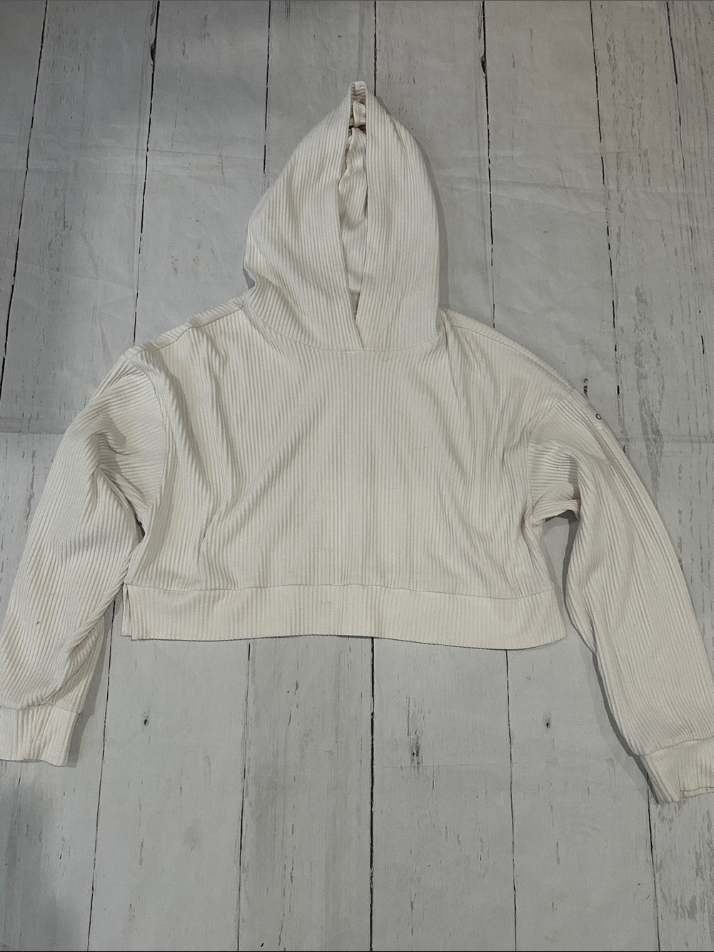 ALO Yoga Muse ribbed Cropped Ribbed Hoodie -off white size medium